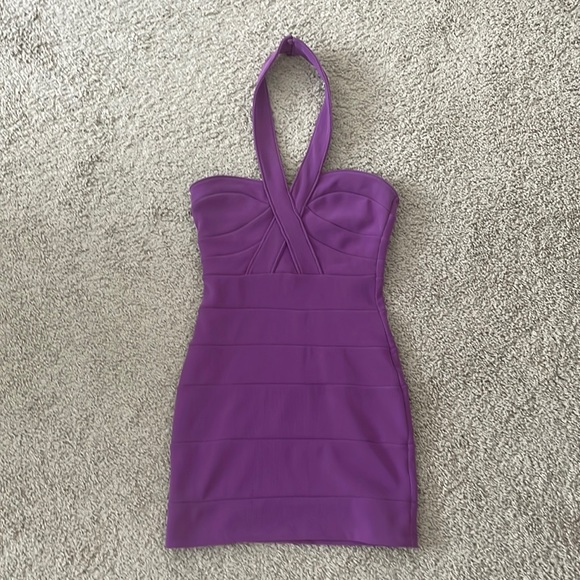 Topshop Petite US Size 2 Purple Bodycon Halter Dress Exposed Back Zipper - Picture 1 of 10